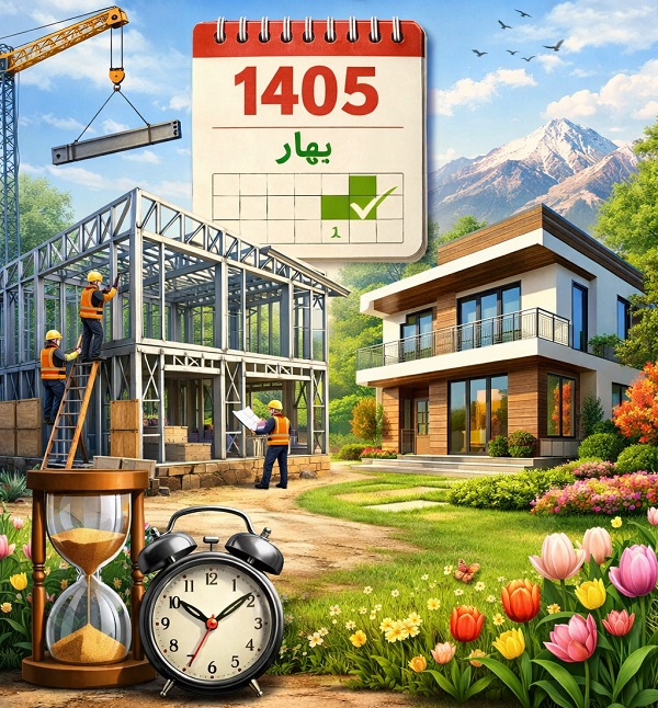 زمان ساخت ویلا LSF در بهار ۱۴۰۵ | سریع‌ترین روش ساخت ویلا در شمال و سراسر ایران