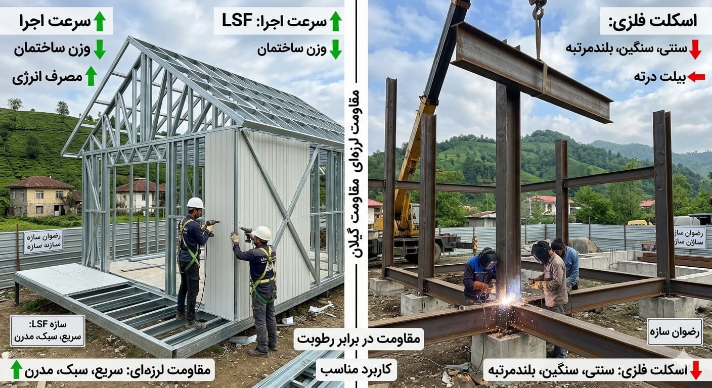 خانه بتنی بهتر است یا ال اس اف؟ | مقایسه کامل LSF و سازه بتنی برای ساخت ویلا شرکت رضوان سازه